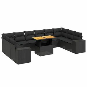 vidaXL 11 részes fekete polyrattan kerti ülőgarnitúra párnákkal kép