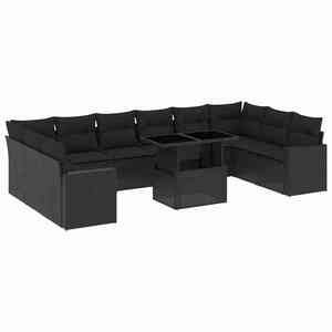vidaXL 11 részes fekete polyrattan kerti ülőgarnitúra párnákkal kép