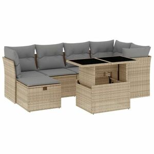 vidaXL 7 részes bézs polyrattan kerti ülőgarnitúra párnákkal kép