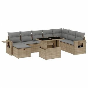 vidaXL 9 részes bézs polyrattan kerti ülőgarnitúra párnákkal kép