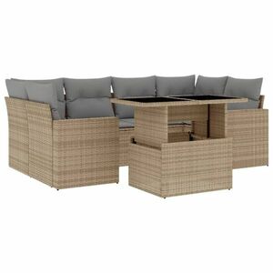 vidaXL 7 részes bézs polyrattan kerti ülőgarnitúra párnákkal kép