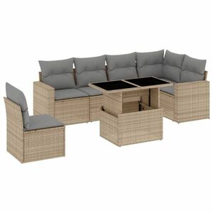 vidaXL 7 részes bézs polyrattan kerti ülőgarnitúra párnákkal kép