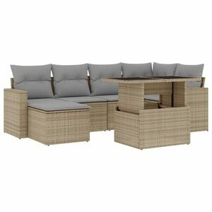vidaXL 7 részes bézs polyrattan kerti ülőgarnitúra párnákkal kép