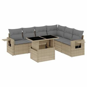 vidaXL 7 részes bézs polyrattan kerti ülőgarnitúra párnákkal kép