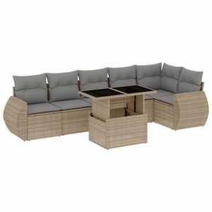 vidaXL 7 részes bézs polyrattan kerti ülőgarnitúra párnákkal kép