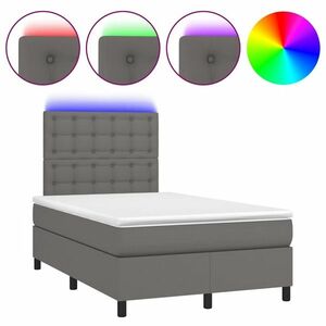 vidaXL szürke műbőr rugós és LED-es ágy matraccal 120x190 cm kép