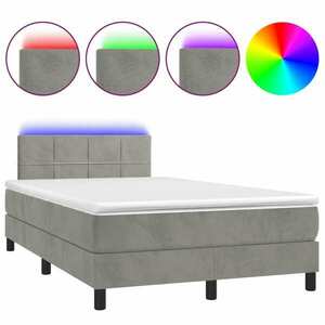 vidaXL világosszürke bársony rugós és LED-es ágy matraccal 120x190 cm kép