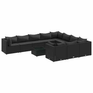 vidaXL 11 részes fekete polyrattan kerti ülőgarnitúra párnákkal kép