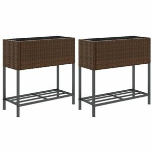 vidaXL 2 db barna polyrattan kerti ültetőláda polccal 70 x 28 x 70 cm kép