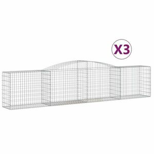 vidaXL 3 db íves horganyzott vas gabion kosár 400x50x80/100 cm kép