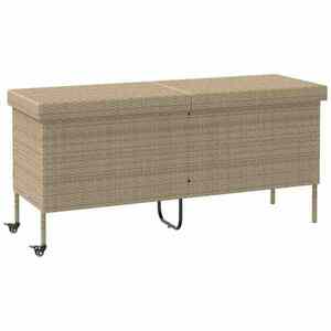 vidaXL bézs polyrattan kerti tárolóláda kerekekkel 160x55x75 cm kép