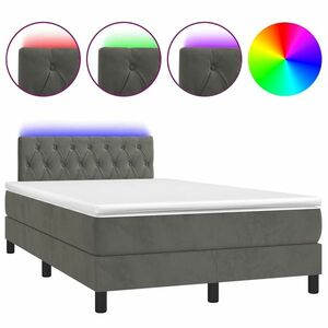 vidaXL sötétszürke bársony rugós és LED-es ágy matraccal 120x190 cm kép