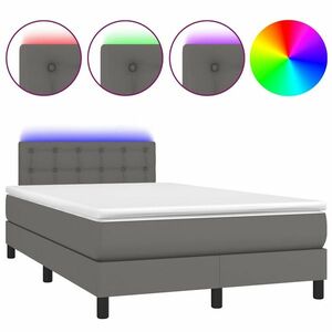 vidaXL szürke műbőr rugós és LED-es ágy matraccal 120x190 cm kép