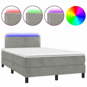 vidaXL világosszürke bársony rugós és LED-es ágy matraccal 120x190 cm kép