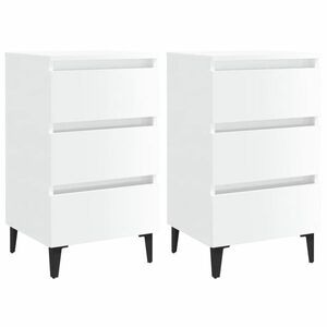 vidaXL 2 db magasfényű fehér éjjeliszekrény fémlábakkal 40 x 35 x 69cm kép