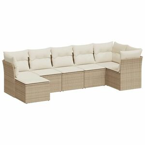 vidaXL 7 részes bézs polyrattan kerti ülőgarnitúra párnákkal kép