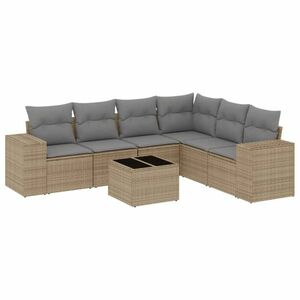 vidaXL 7 részes bézs polyrattan kerti ülőgarnitúra párnákkal kép