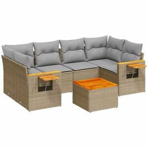 vidaXL 7 részes bézs polyrattan kerti ülőgarnitúra párnákkal kép