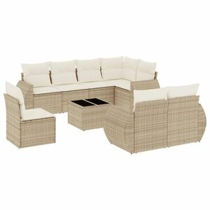 vidaXL 9-részes bézs polyrattan kerti ülőgarnitúra párnákkal kép