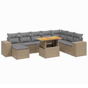 vidaXL 9-részes bézs polyrattan kerti ülőgarnitúra párnákkal kép