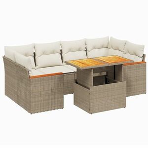 vidaXL 7 részes bézs polyrattan kerti ülőgarnitúra párnákkal kép