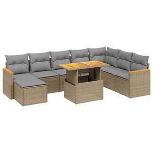 vidaXL 9-részes bézs polyrattan kerti ülőgarnitúra párnákkal kép
