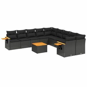 vidaXL 11 részes fekete polyrattan kerti ülőgarnitúra párnákkal kép