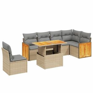 vidaXL 7 részes bézs polyrattan kerti ülőgarnitúra párnákkal kép