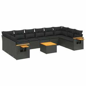 vidaXL 11 részes fekete polyrattan kerti ülőgarnitúra párnákkal kép