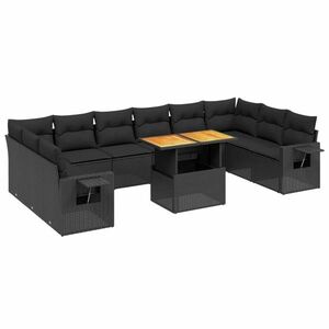 vidaXL 11 részes fekete polyrattan kerti ülőgarnitúra párnákkal kép