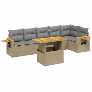vidaXL 7 részes bézs polyrattan kerti ülőgarnitúra párnákkal kép