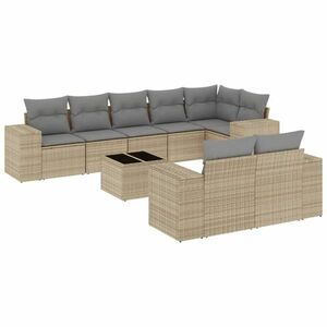 vidaXL 9 részes bézs polyrattan kerti ülőgarnitúra párnákkal kép