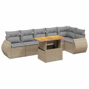 vidaXL 7 részes bézs polyrattan kerti ülőgarnitúra párnákkal kép