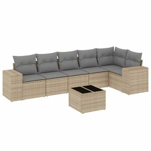 vidaXL 7 részes bézs polyrattan kerti ülőgarnitúra párnákkal kép