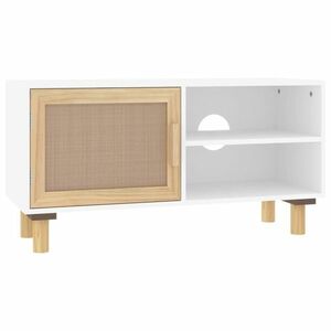 vidaXL fehér tömör fenyő és természetes rattan TV-szekrény 80x30x40 cm kép