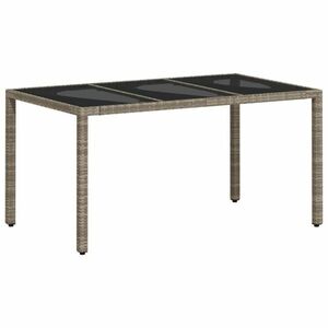 vidaXL világosszürke polyrattan üveglapos kerti asztal 150x90x75 cm kép