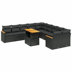 vidaXL 11 részes fekete polyrattan kerti ülőgarnitúra párnákkal kép