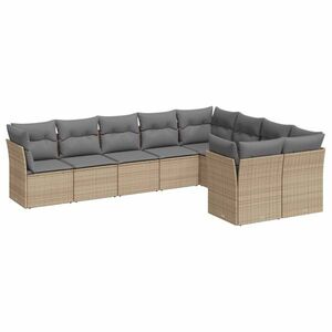 vidaXL 9-részes bézs polyrattan kerti ülőgarnitúra párnákkal kép