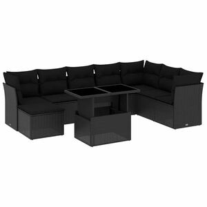 vidaXL 9 részes fekete polyrattan kerti ülőgarnitúra párnákkal kép