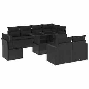 vidaXL 9 részes fekete polyrattan kerti ülőgarnitúra párnákkal kép
