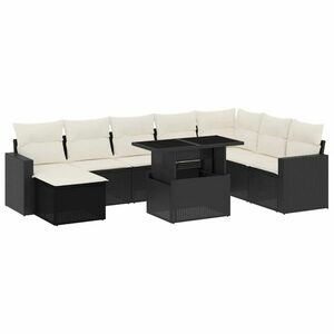vidaXL 9 részes fekete polyrattan kerti ülőgarnitúra párnákkal kép