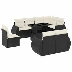 vidaXL 9 részes fekete polyrattan kerti ülőgarnitúra párnákkal kép