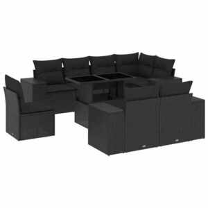 vidaXL 9 részes fekete polyrattan kerti ülőgarnitúra párnákkal kép