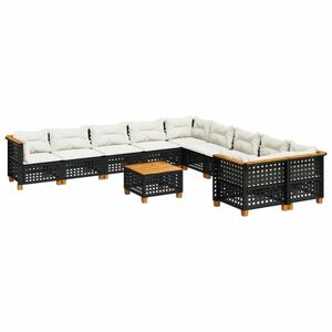 vidaXL 11 részes fekete polyrattan kerti ülőgarnitúra párnákkal kép