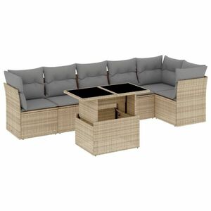vidaXL 7 részes bézs polyrattan kerti ülőgarnitúra párnákkal kép