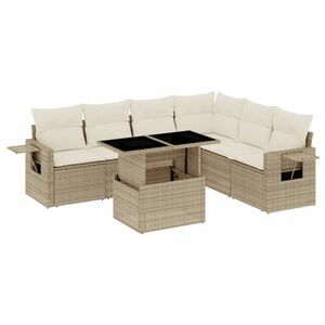 vidaXL 7 részes bézs polyrattan kerti ülőgarnitúra párnákkal kép