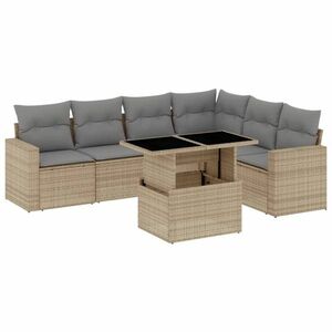 vidaXL 7 részes bézs polyrattan kerti ülőgarnitúra párnákkal kép