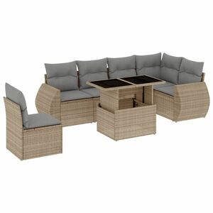 vidaXL 7 részes bézs polyrattan kerti ülőgarnitúra párnákkal kép