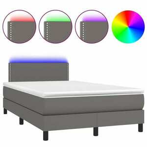 vidaXL szürke műbőr rugós és LED-es ágy matraccal 120x190 cm kép