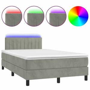 vidaXL világosszürke bársony rugós és LED-es ágy matraccal 120x190 cm kép
